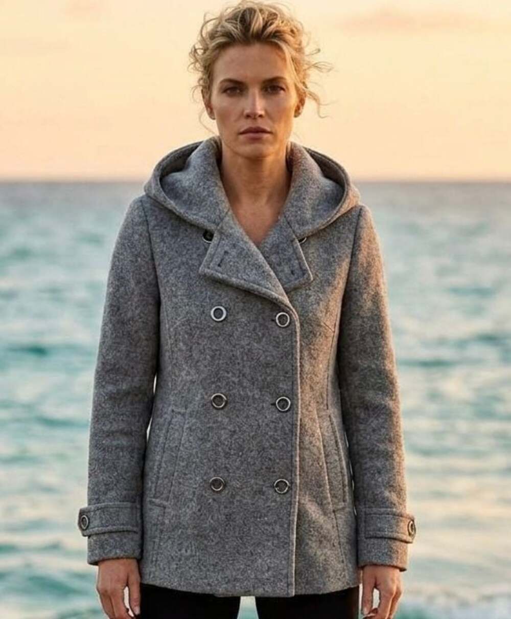St. John's Bay Grey Wool Cashmere Blend Hooded Pea Coat Size Small